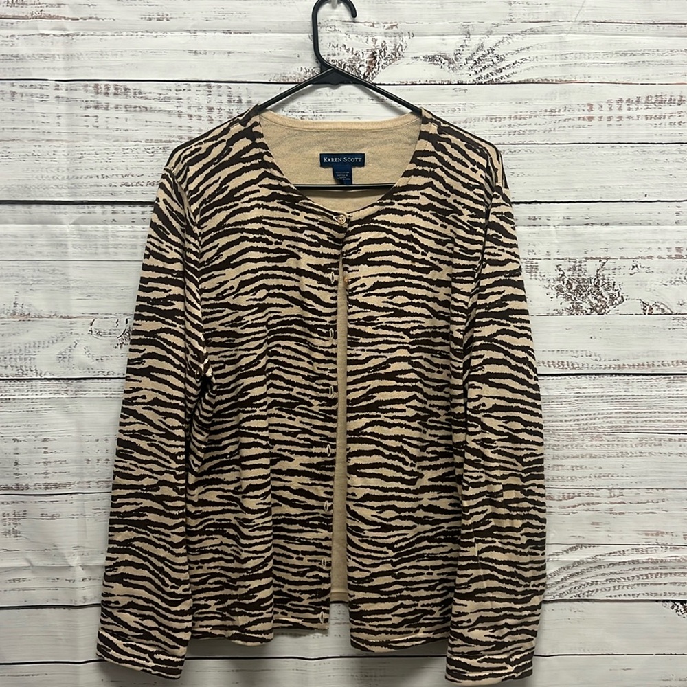 Karen Scott Animal Print Sweater - Black and Cream